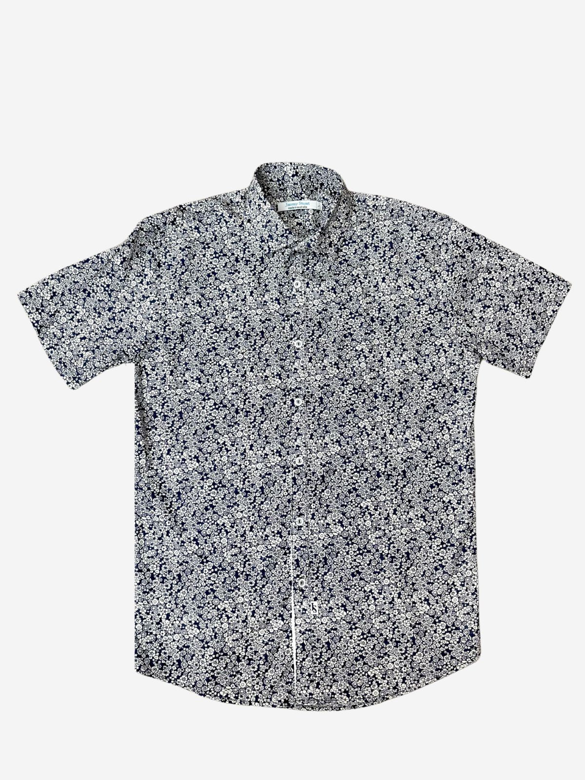 Boston Floral Cotton S/S Big Mens Shirt - Navy