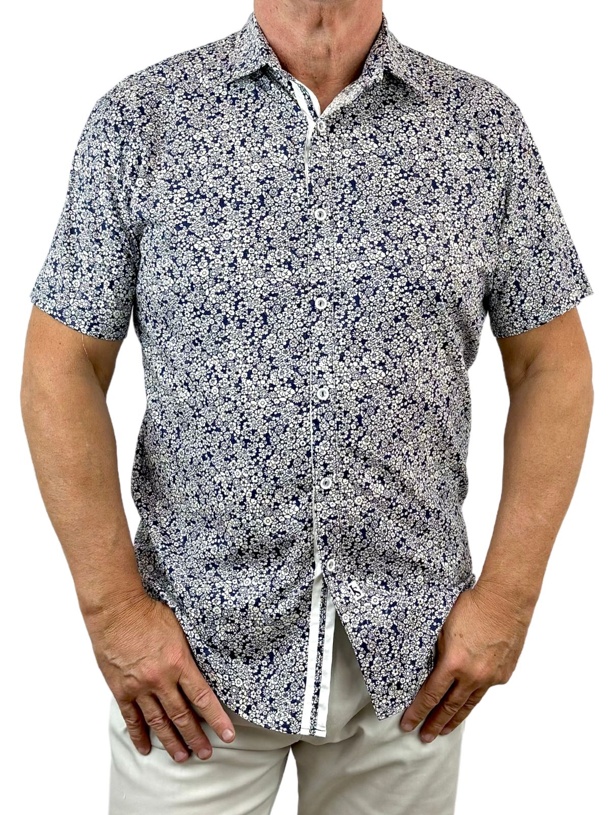 Boston Floral Cotton S/S Shirt – Blue