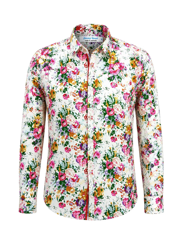 Bouquet Floral Cotton L/S Shirt - Pink/White