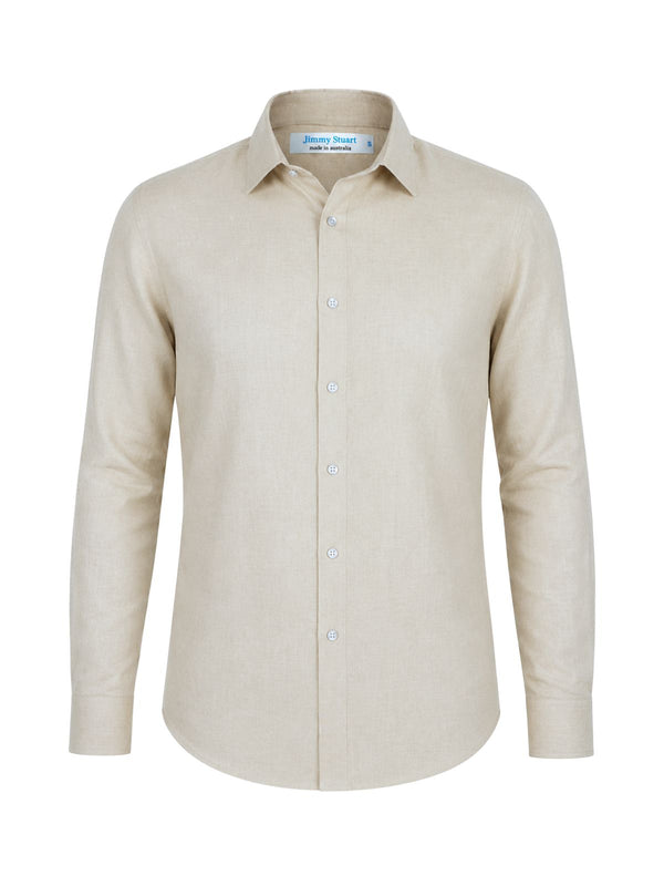 Byron Bay Latte Linen L/S Shirt - Beige