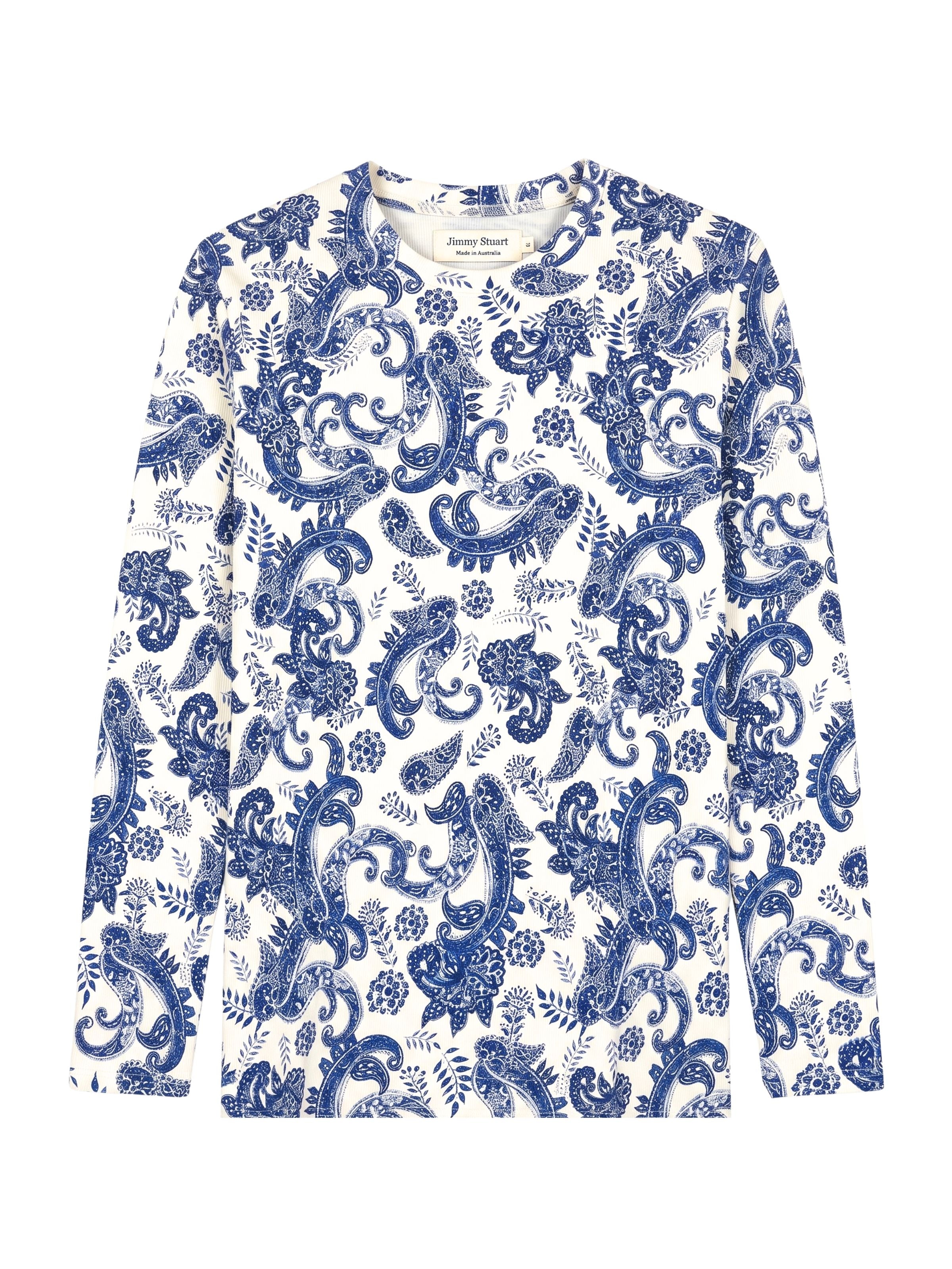 Calgary Paisley Cotton L/S Tee - Blue/White