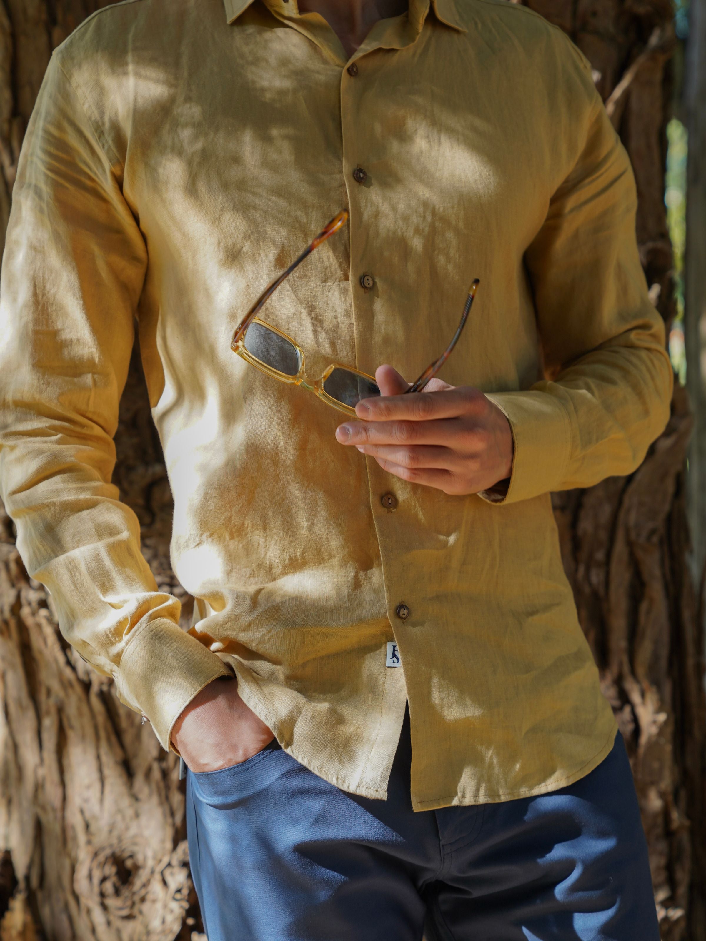 Byron Bay Caramel Linen L/S Shirt