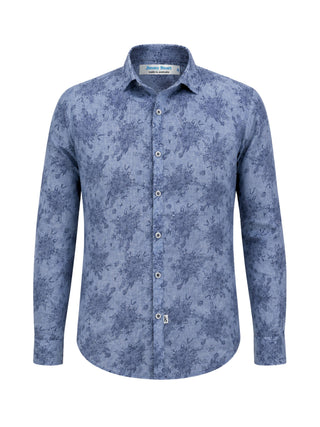 Chambray Floral Cotton Voile L/S Shirt - Grey