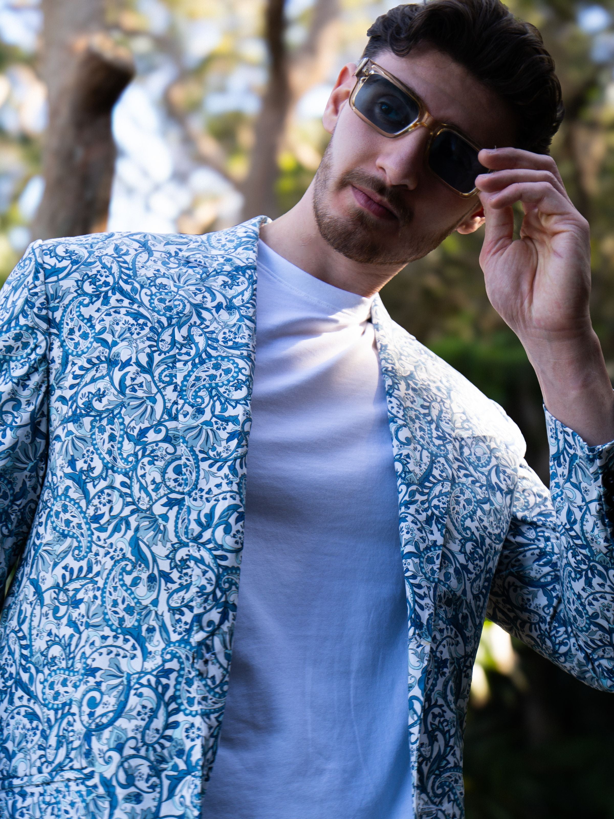 Charisma Abstract Cotton Jacket - Blue