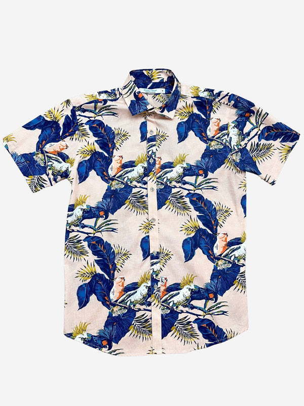 Cheeky Hawaiian Cotton S/S Big Mens Shirt - Blue/Pink