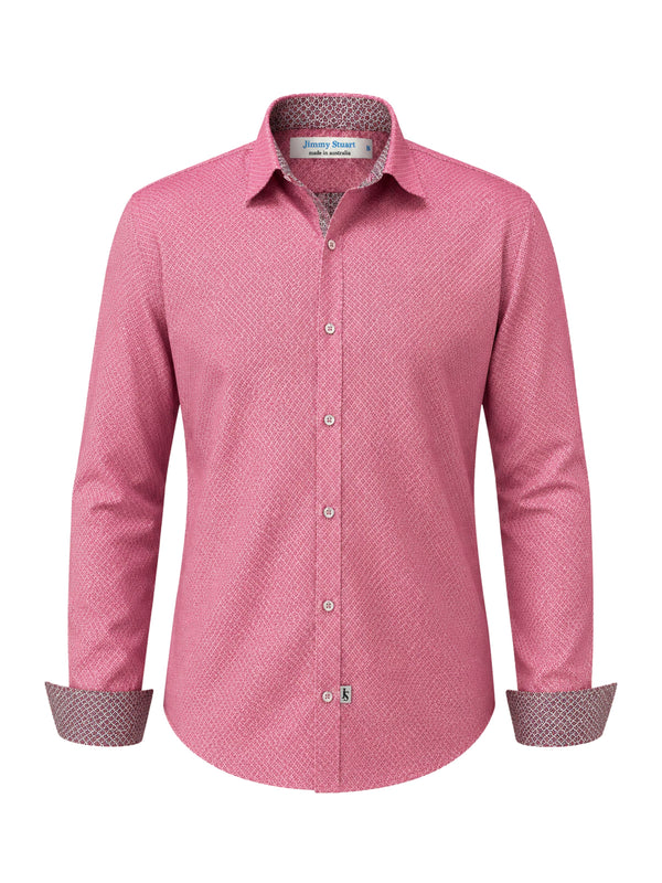 Cherry Geometric Cotton L/S Shirt - Red