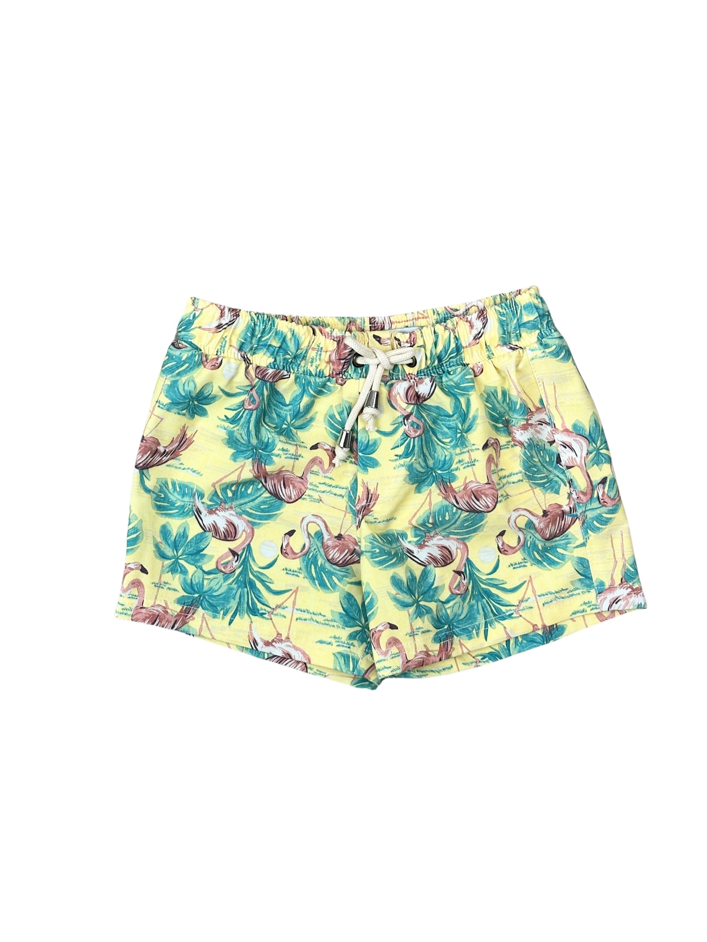 Chick Flamingo Boy Kids Swim Short - Yellow/Pink