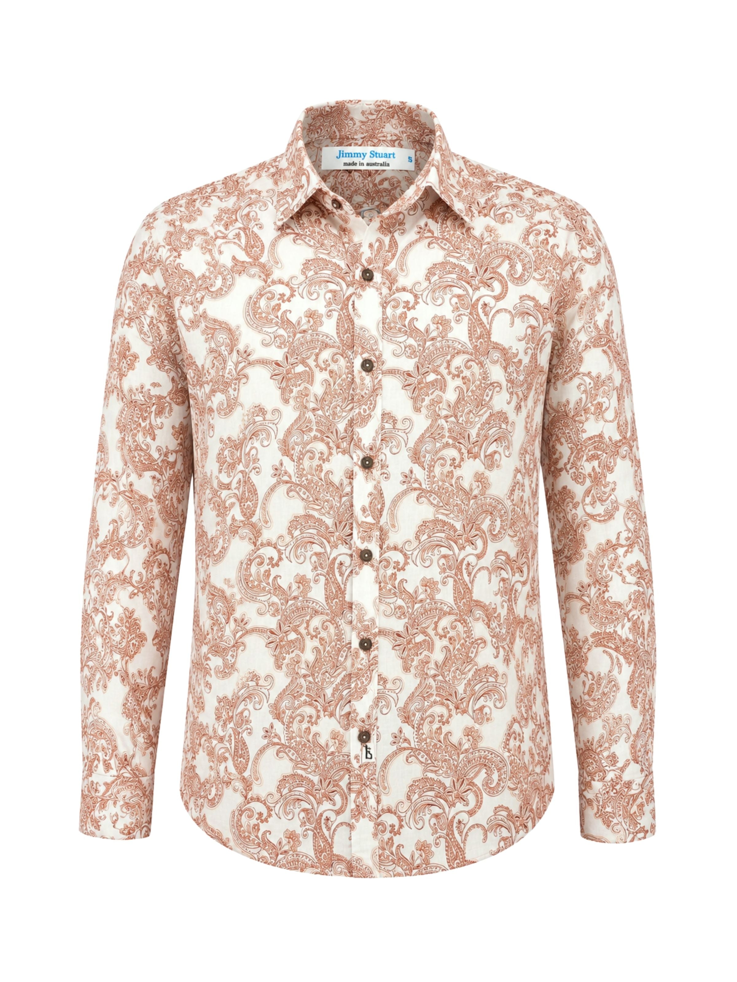 Cooper Paisley Cotton Voile L/S Shirt - White/Orange