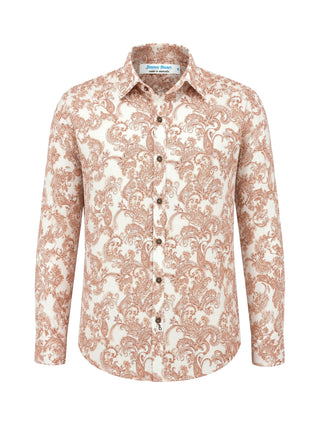 Cooper Paisley Cotton Voile L/S Shirt - White/Orange