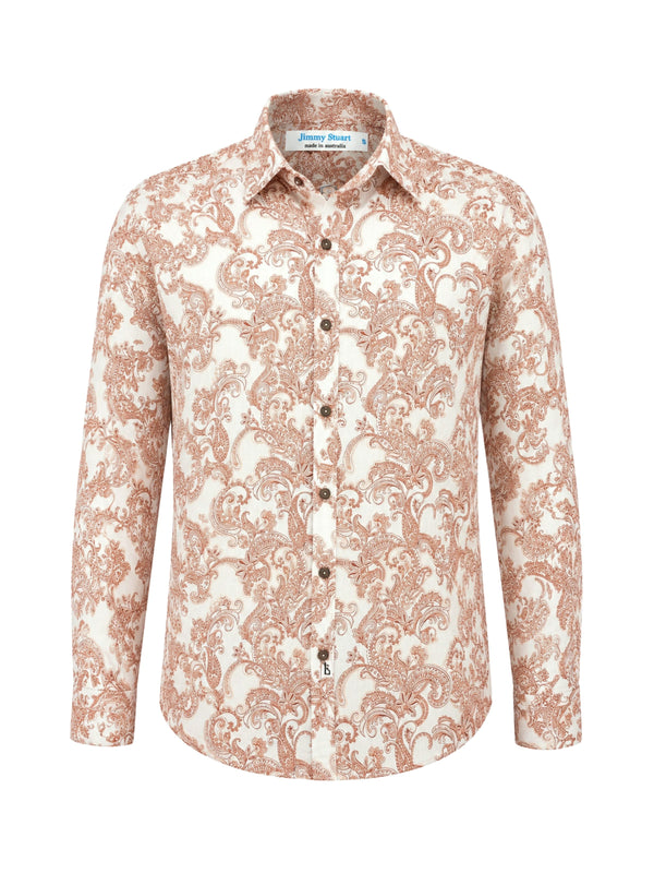 Cooper Paisley Cotton Voile L/S Shirt - White/Orange