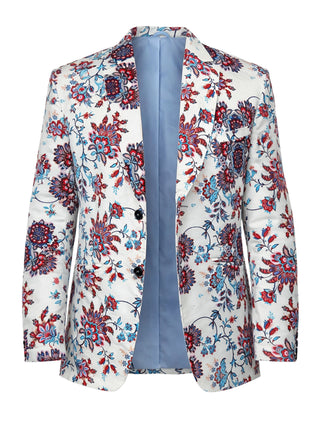 Corfu Floral Cotton Jacket - Red/Blue