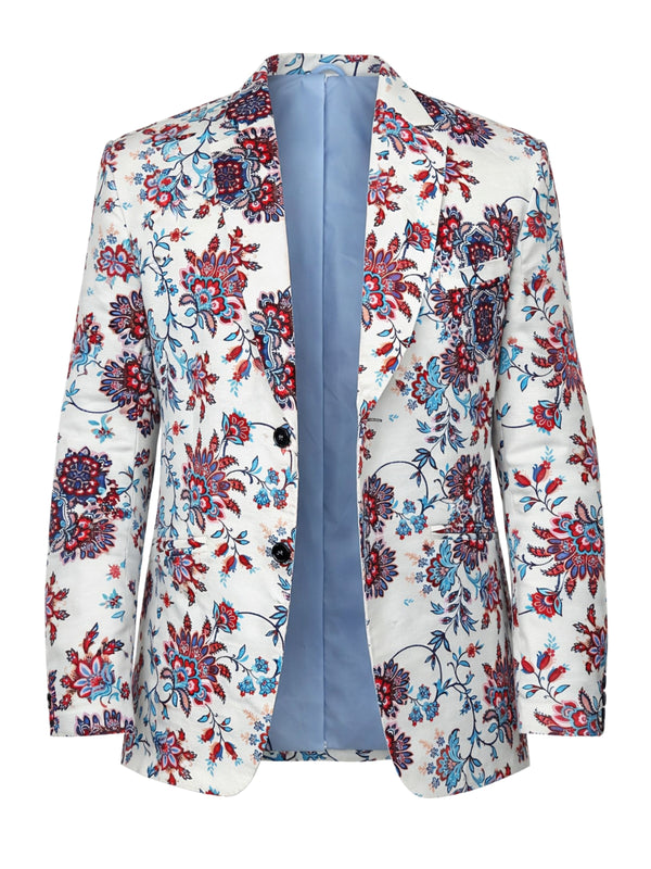 Corfu Floral Cotton Jacket - Red/Blue