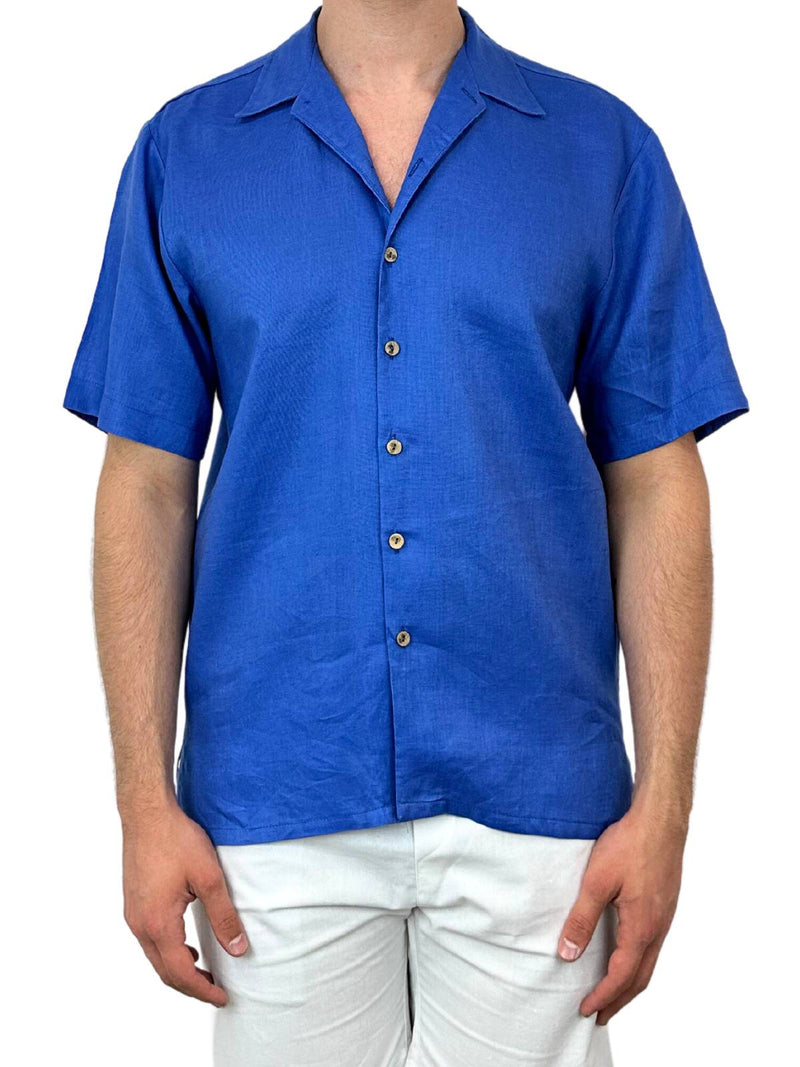 Byron Bay Cornflower Blue Linen S/S Big Mens Shirt