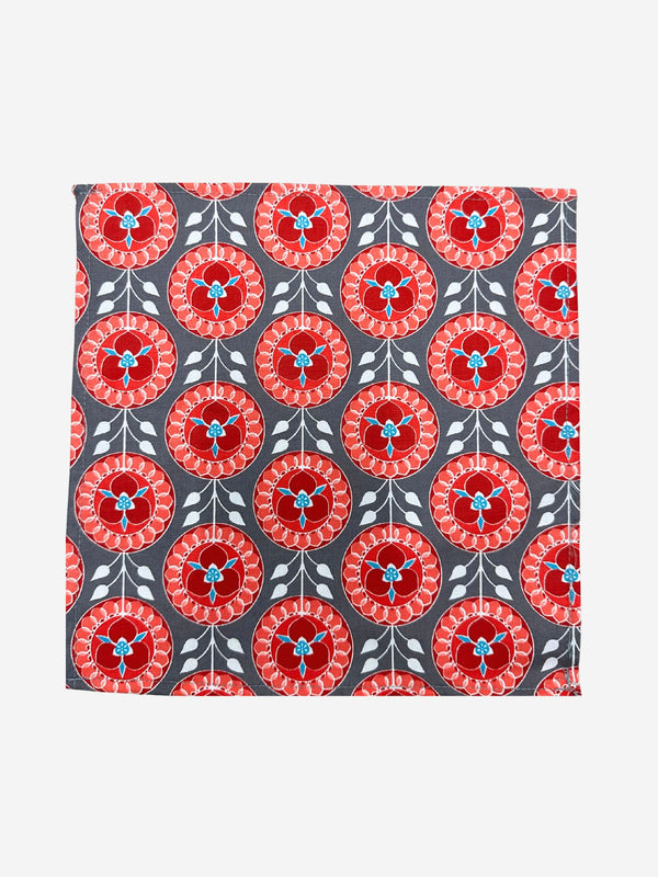 Dahlia Cotton Pocket Square - Grey