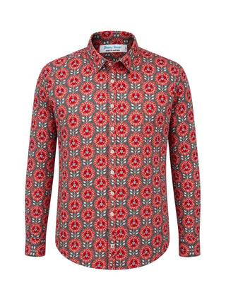 Dahlia Geometric Cotton L/S Shirt - Red