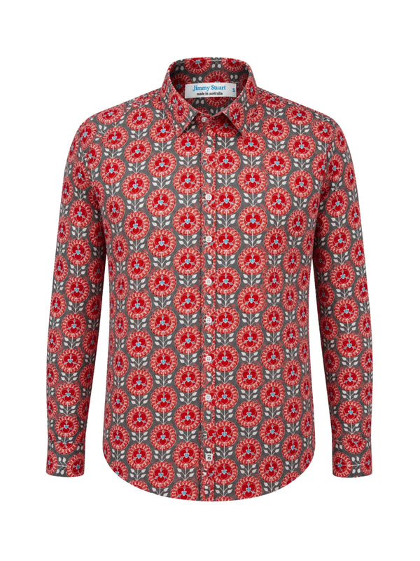 Dahlia Geometric Cotton L/S Shirt - Red