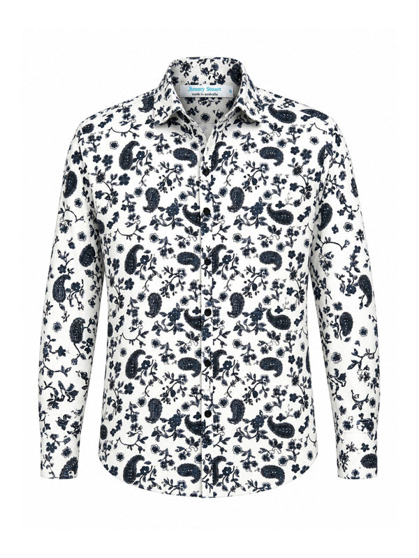 The Day of the Dead Paisley Cotton L/S Big Mens Shirt - White