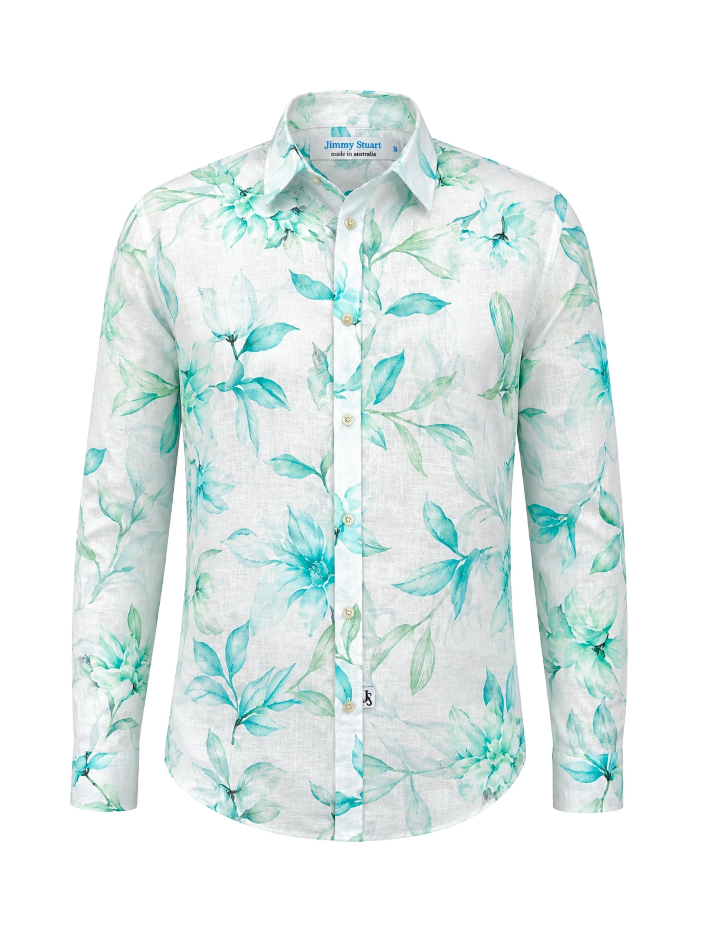 Desire Floral Linen L/S Shirt - Blue