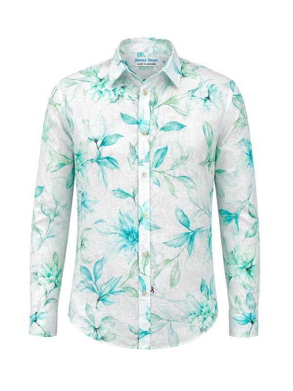 Desire Floral Linen L/S Shirt - Blue