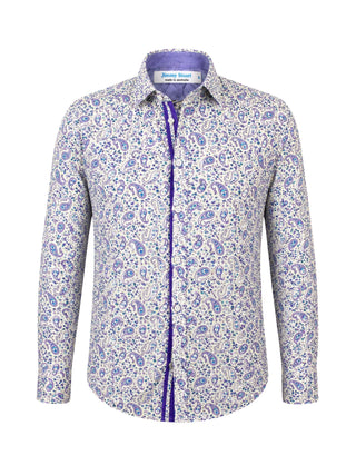 Dexy Paisley Cotton Big Mens L/S Shirt - Cream/Purple