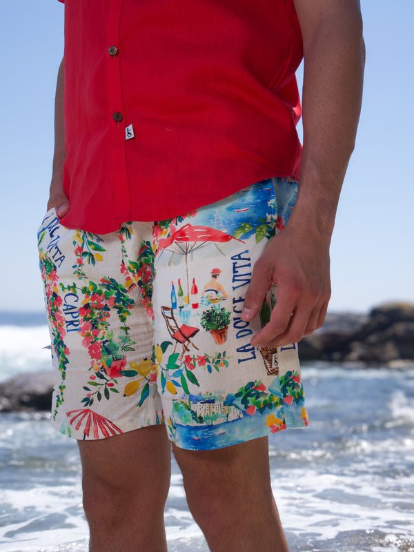 La Dolce Vita Abstract Linen Short - Multi