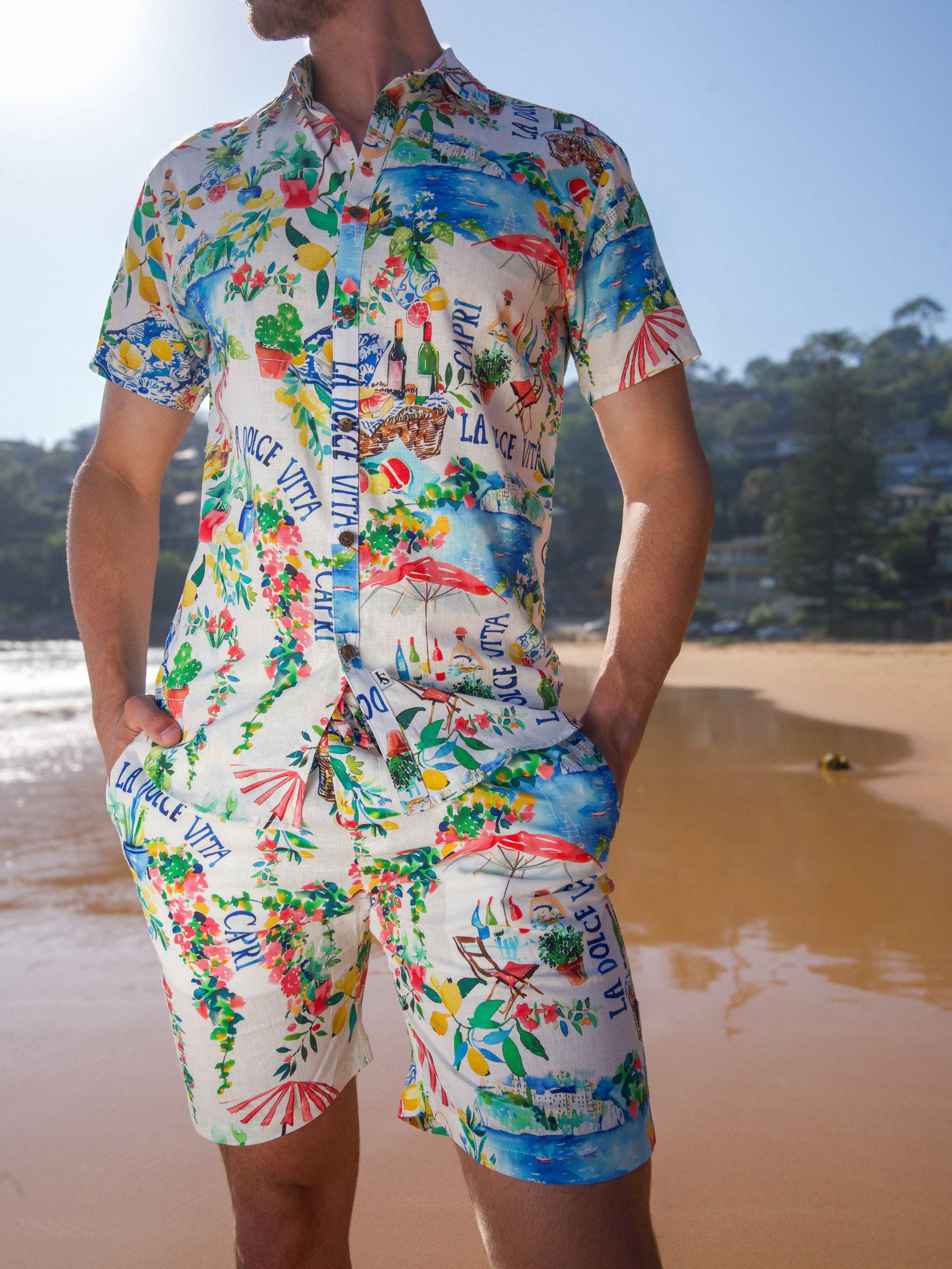 La Dolce Vita Abstract Linen Short - Multi