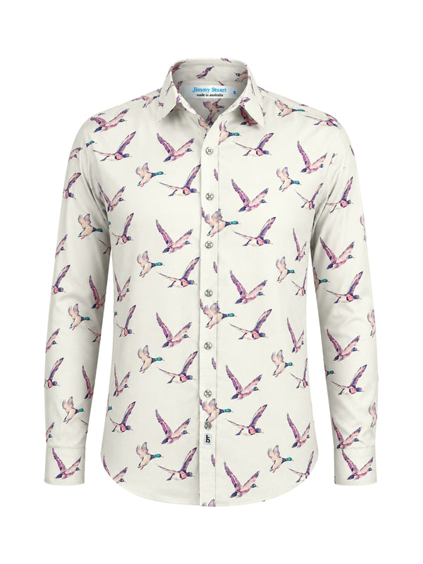 Ducks Abstract Cotton L/S Shirt - Beige