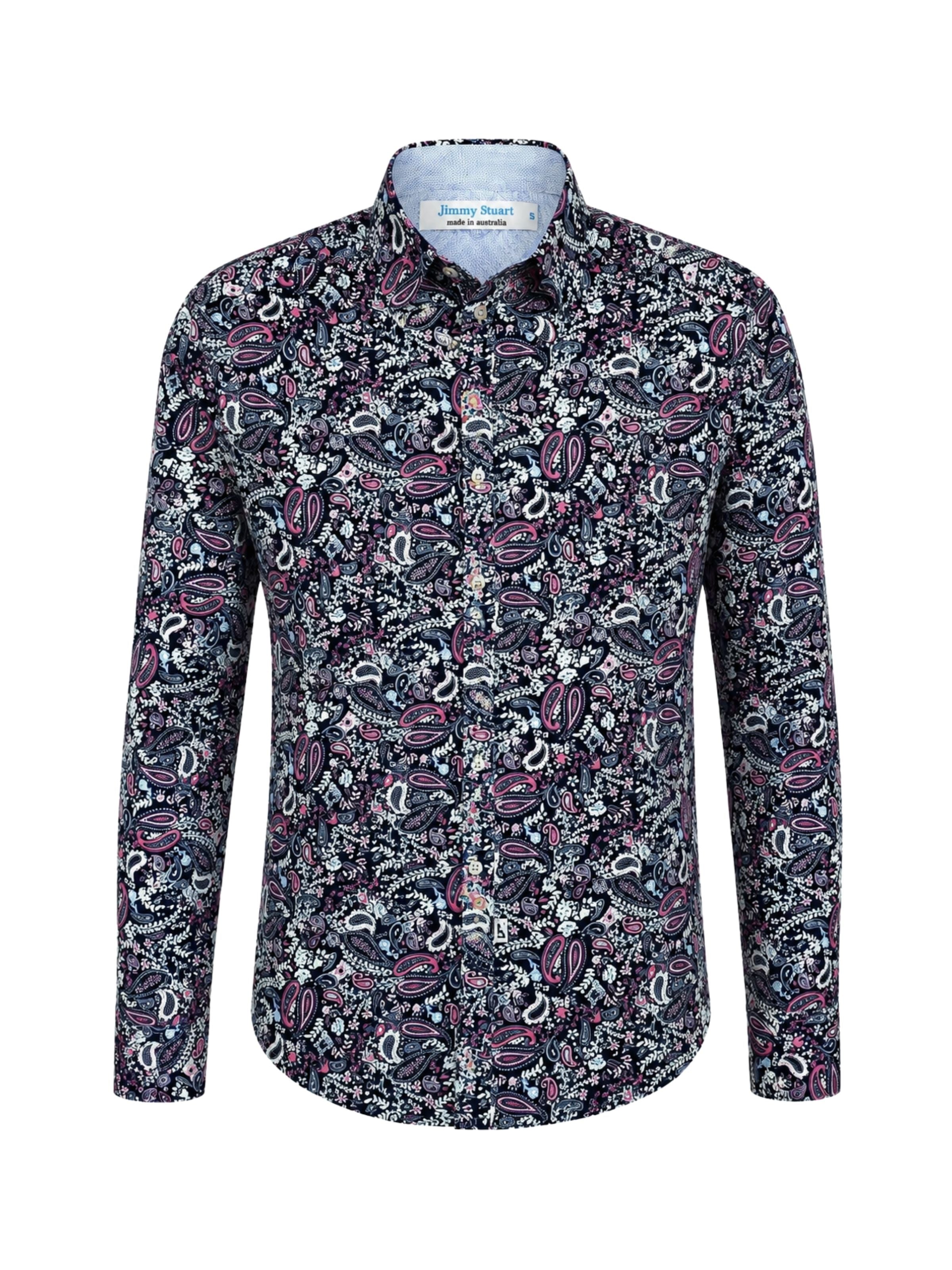 Eclipse Abstract Cotton L/S Shirt - Navy/Pink