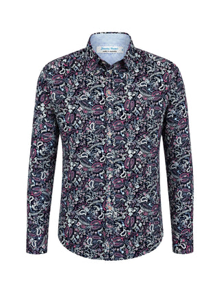 Eclipse Abstract Cotton L/S Shirt - Navy/Pink