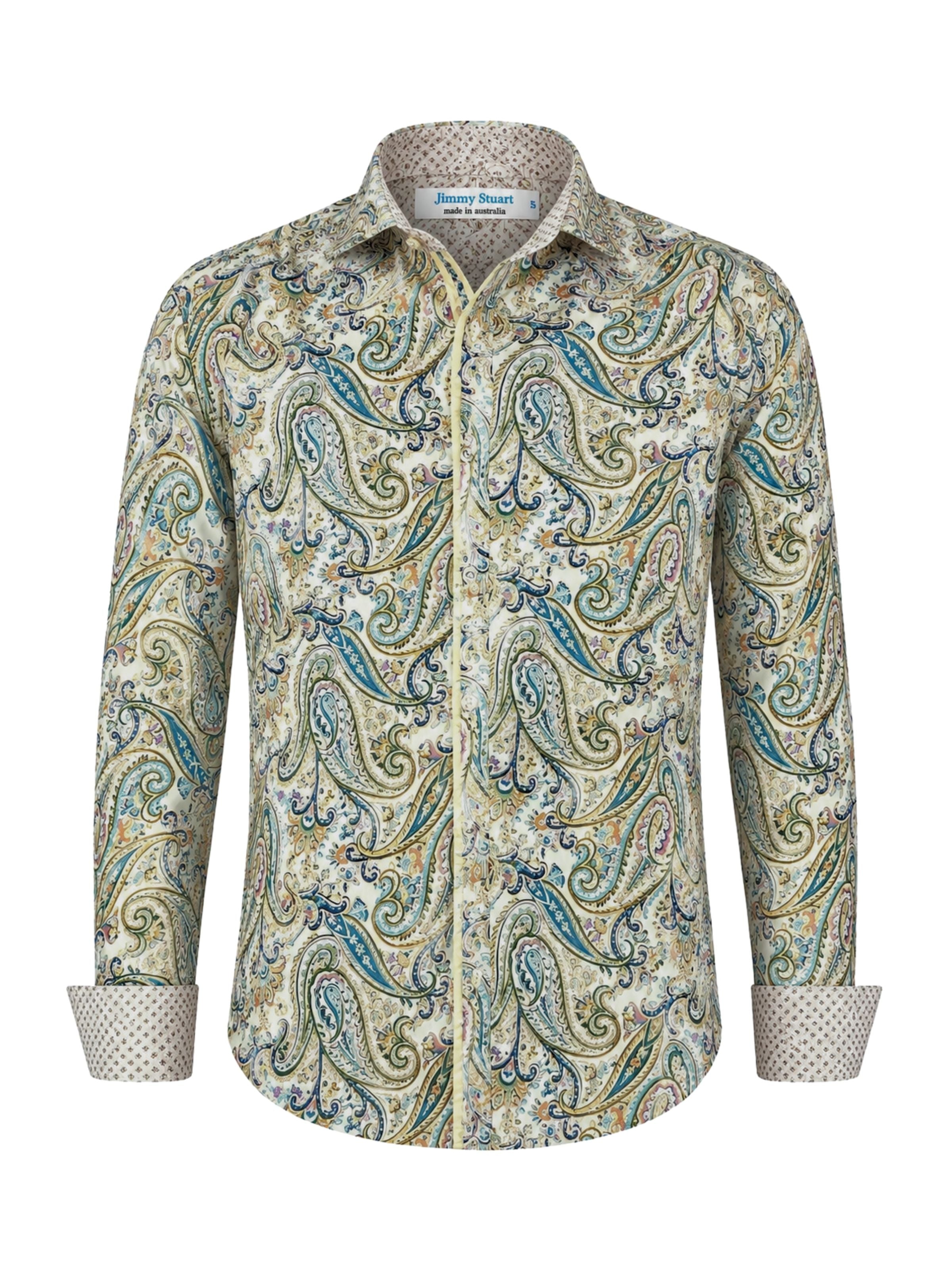 Eden Paisley Cotton L/S Shirt - Beige/Green