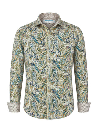 Eden Paisley Cotton L/S Shirt - Beige/Green
