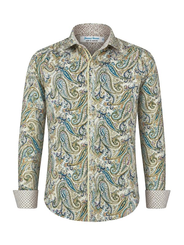 Eden Paisley Cotton L/S Shirt - Beige/Green