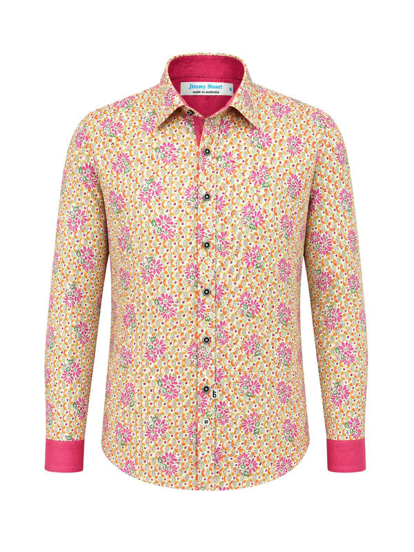 Elton Geometric Cotton L/S Shirt - Orange/Pink