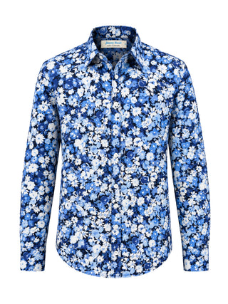 Empire Blue Floral Cotton L/S Shirt - Blue