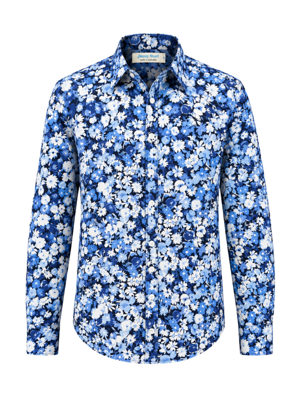 Empire Blue Floral Cotton L/S Shirt - Blue