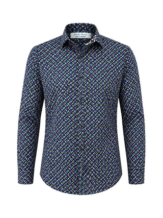 Flake Abstract Cotton L/S Shirt - Blue