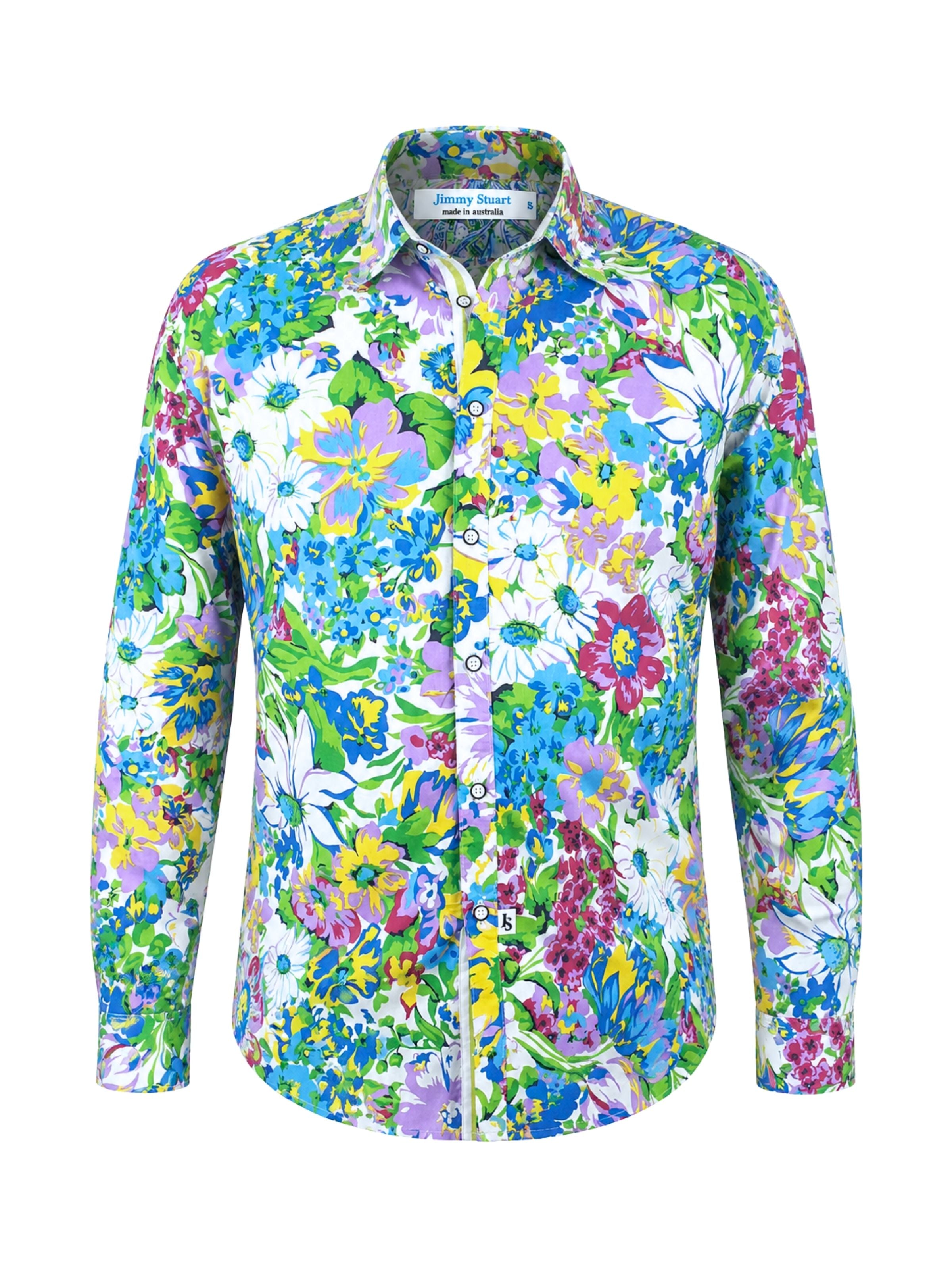 Fling Floral Cotton Voile L/S Shirt - Green/Blue/Purple