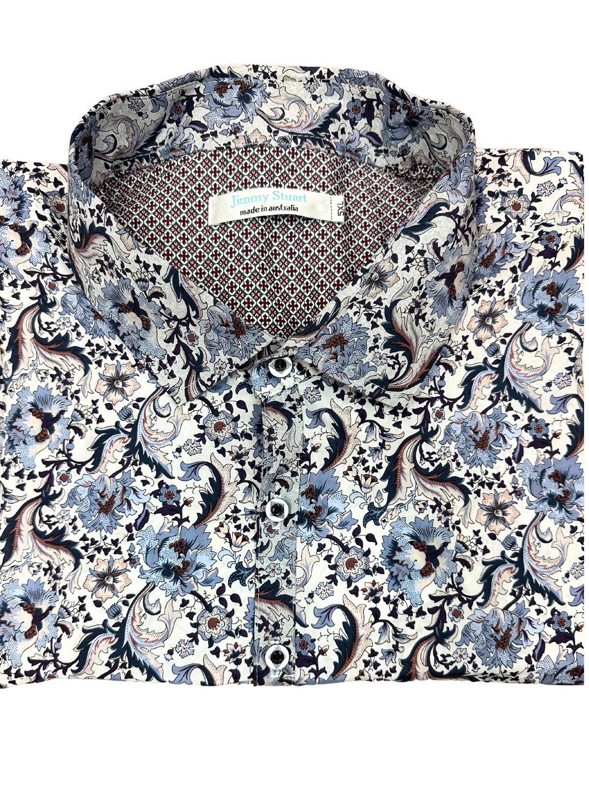 French Floral Cotton L/S Big Mens Shirt - White/Brown