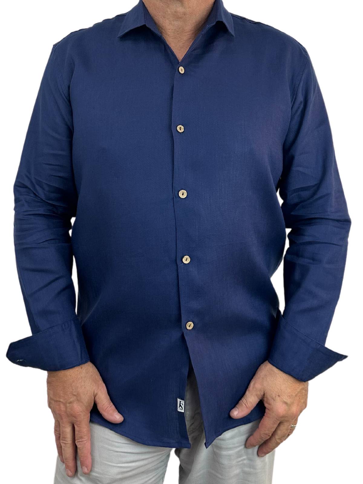 Byron Bay French Navy Linen L/S Big Mens Shirt