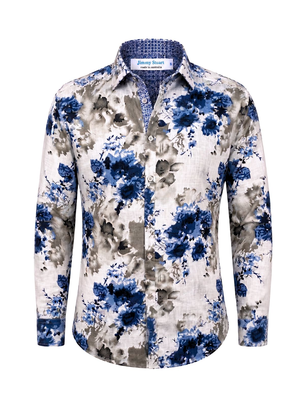 Frost Floral Cotton L/S Shirt - Blue/White
