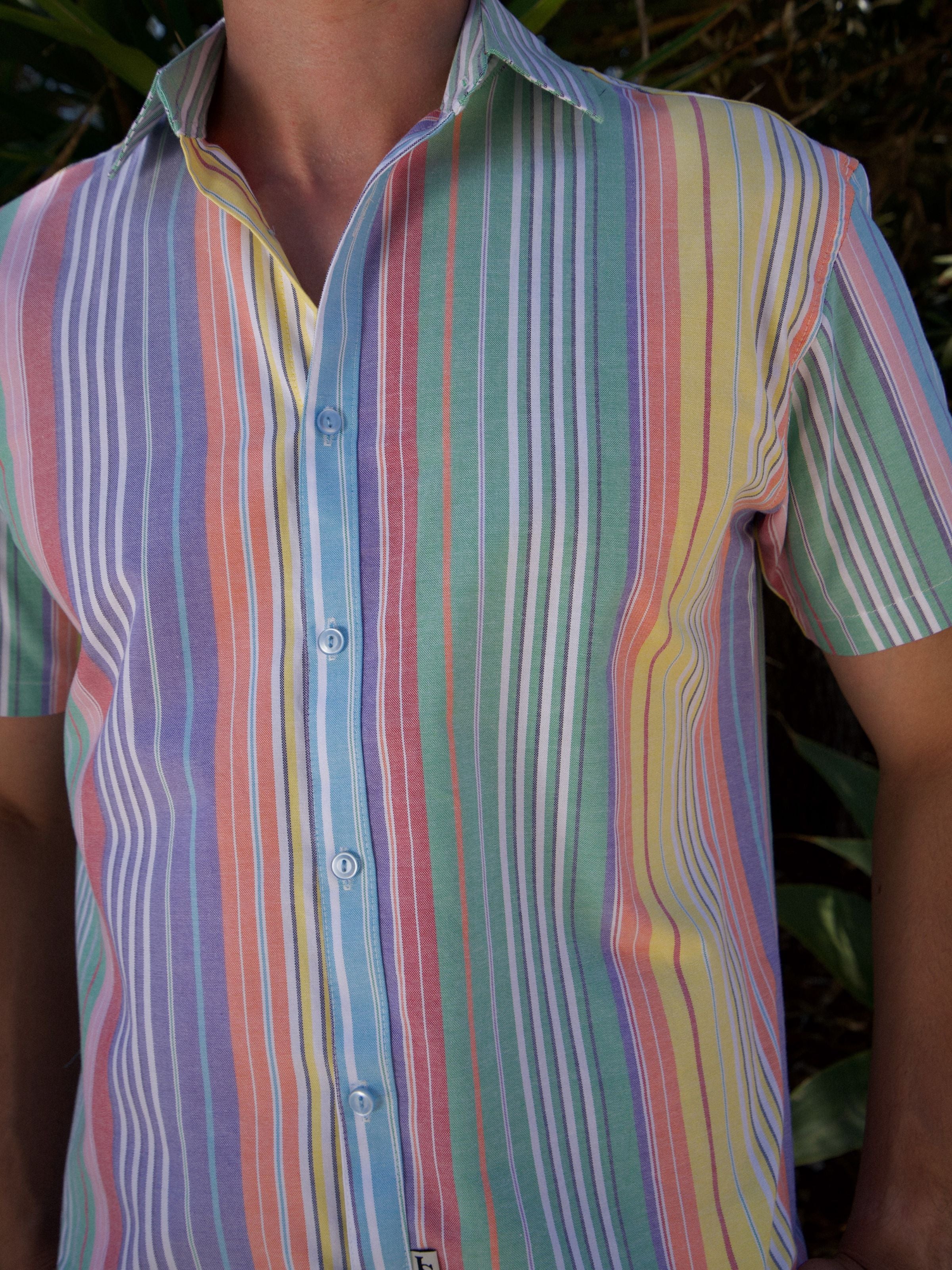 Fruit Loops Stripe Cotton S/S Big Mens Shirt - Multi