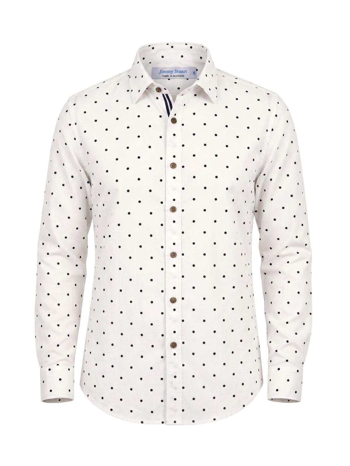 Georgia Polka Dot Cotton L/S Mens Shirt - White