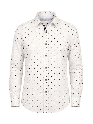 Georgia Polka Dot Cotton L/S Mens Shirt - White