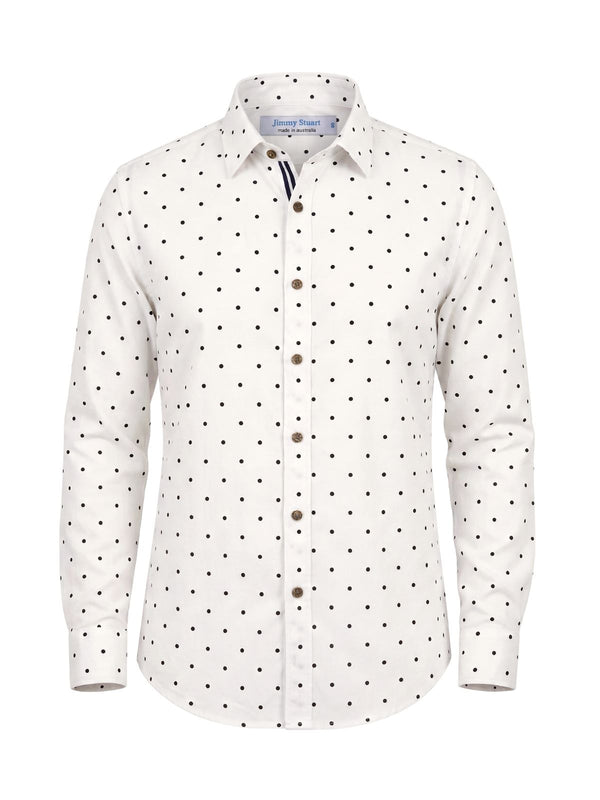 Georgia Polka Dot Cotton L/S Mens Shirt - White
