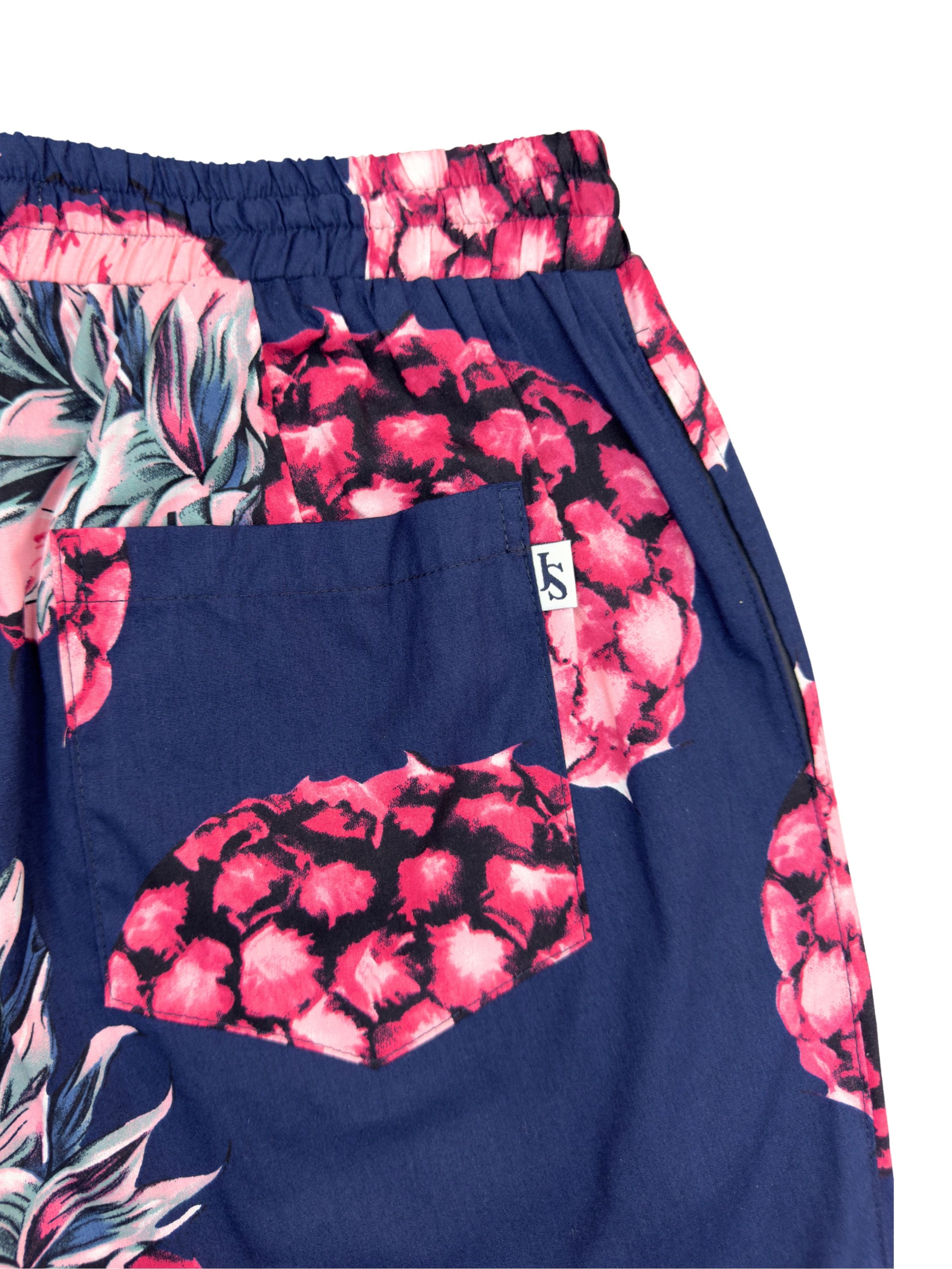 Golden Circle Abstract Cotton Short - Navy/Pink