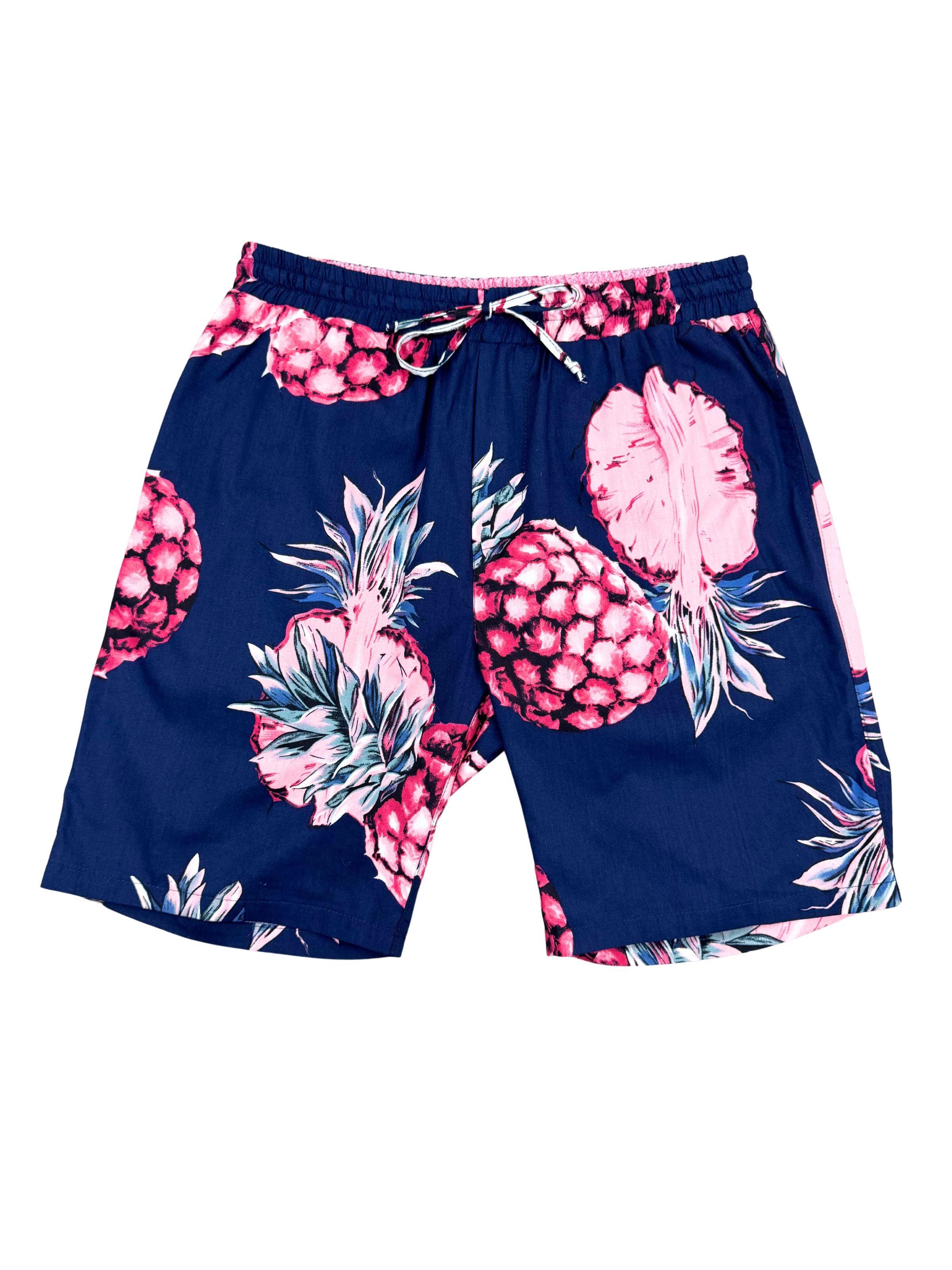 Golden Circle Abstract Cotton Short - Navy/Pink