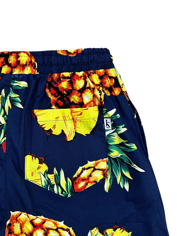 Golden Circle Abstract Cotton Short - Navy/Yellow
