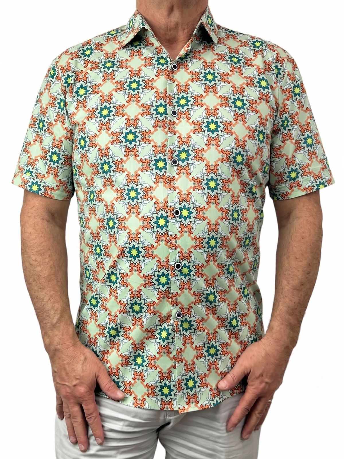 Gremlin Abstract Cotton S/S Shirt - Green/Orange