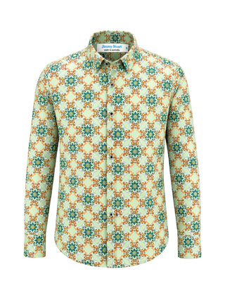 Gremlin Abstract Cotton L/S Big Mens Shirt - Green/Orange