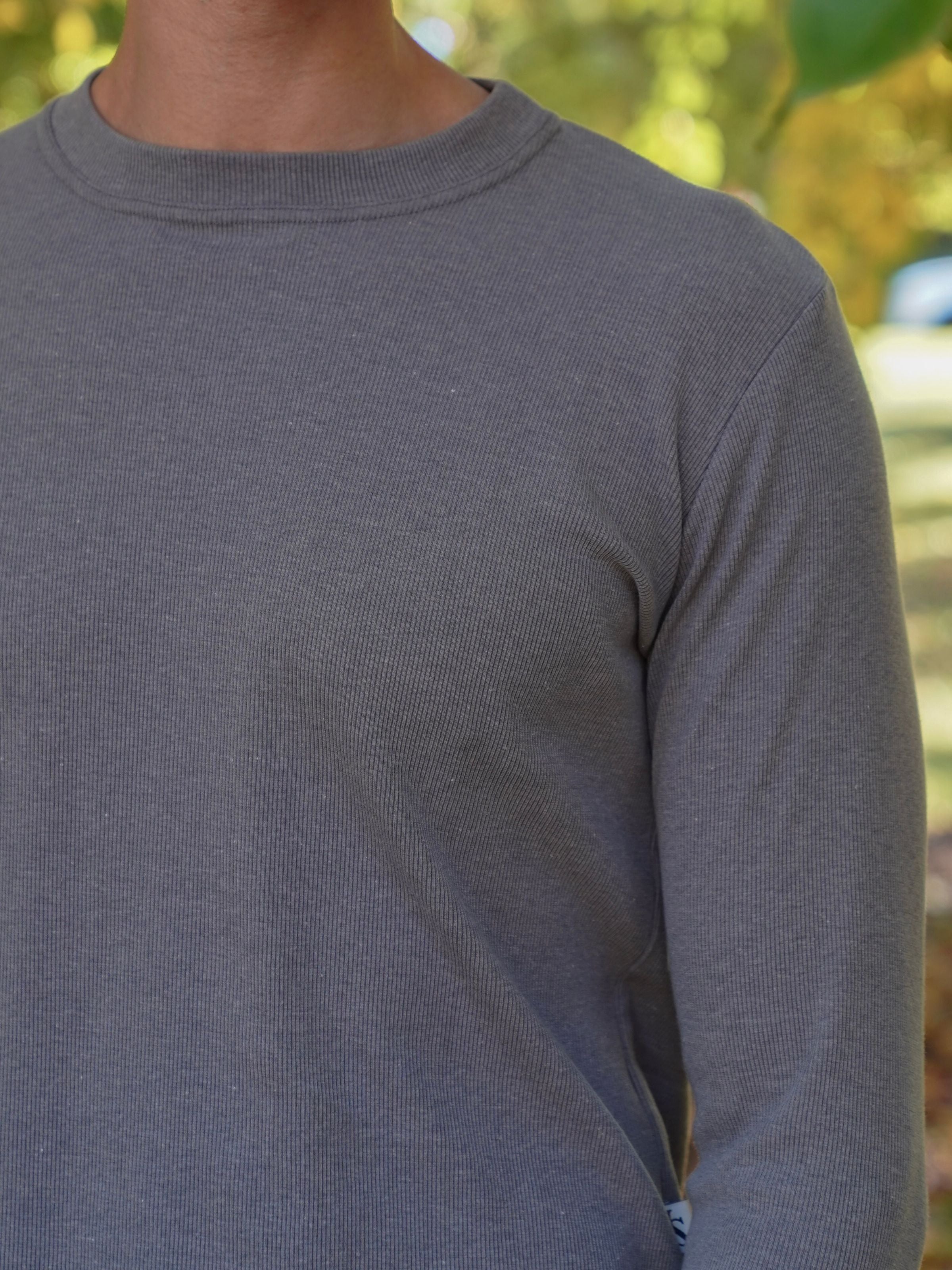 Grey Ribbed Cotton L/S Tee